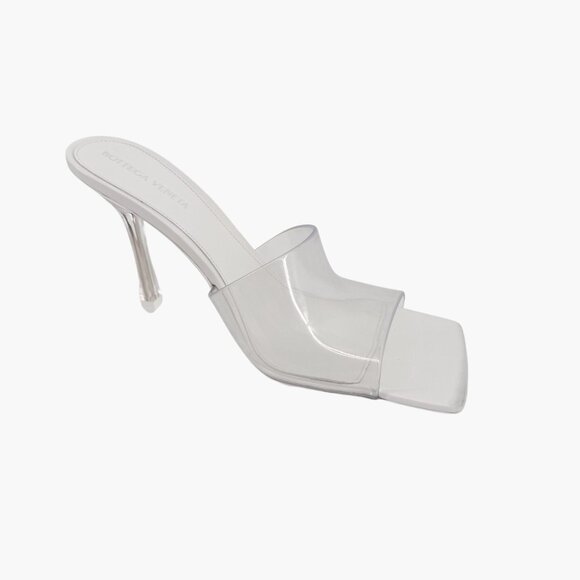 Bottega Veneta Stretch Mule Sandals Size 39 US 9 White Glass Clear Rubber Heels - Picture 13 of 15